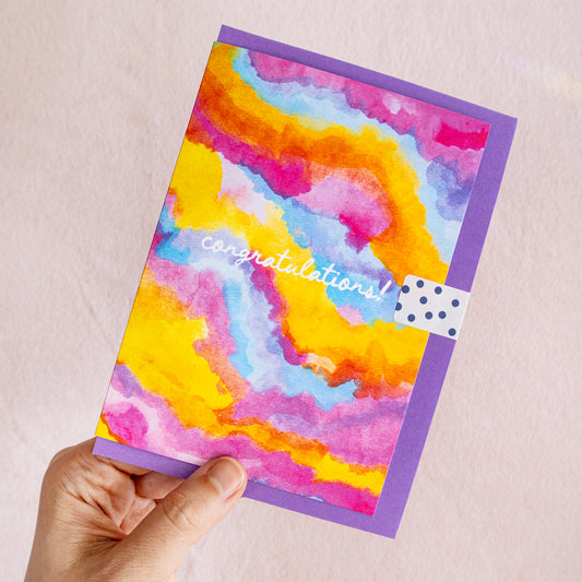 Congratulations - Rainbow Painted Greeting Card