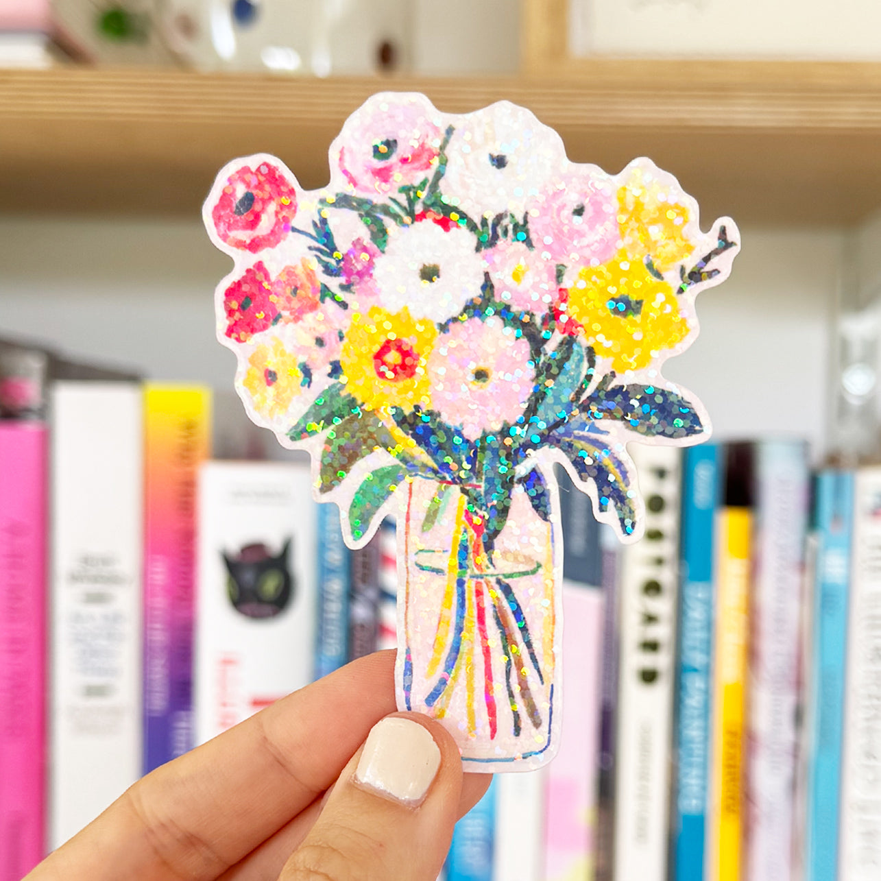 Sunday Morning Flower Bouquet Vinyl Glitter Sticker