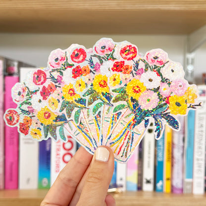 Sunday Morning Flower Bouquet Vinyl Glitter Sticker