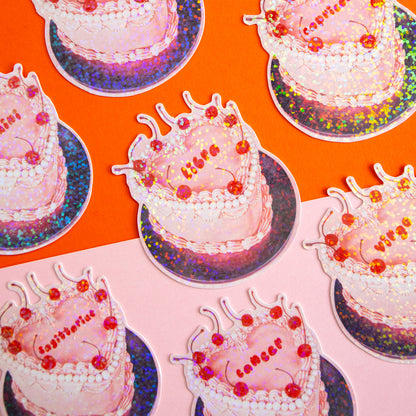 Zodiac Bday Cake Glitter Sticker