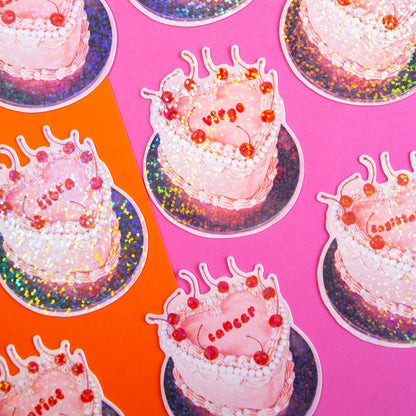 Zodiac Bday Cake Glitter Sticker