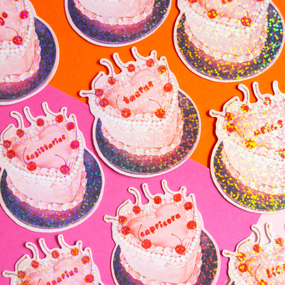 Zodiac Bday Cake Glitter Sticker