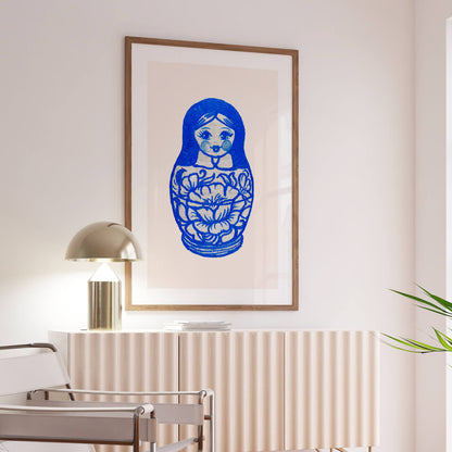 Blue Russian Doll (Matryoshka) Art Print