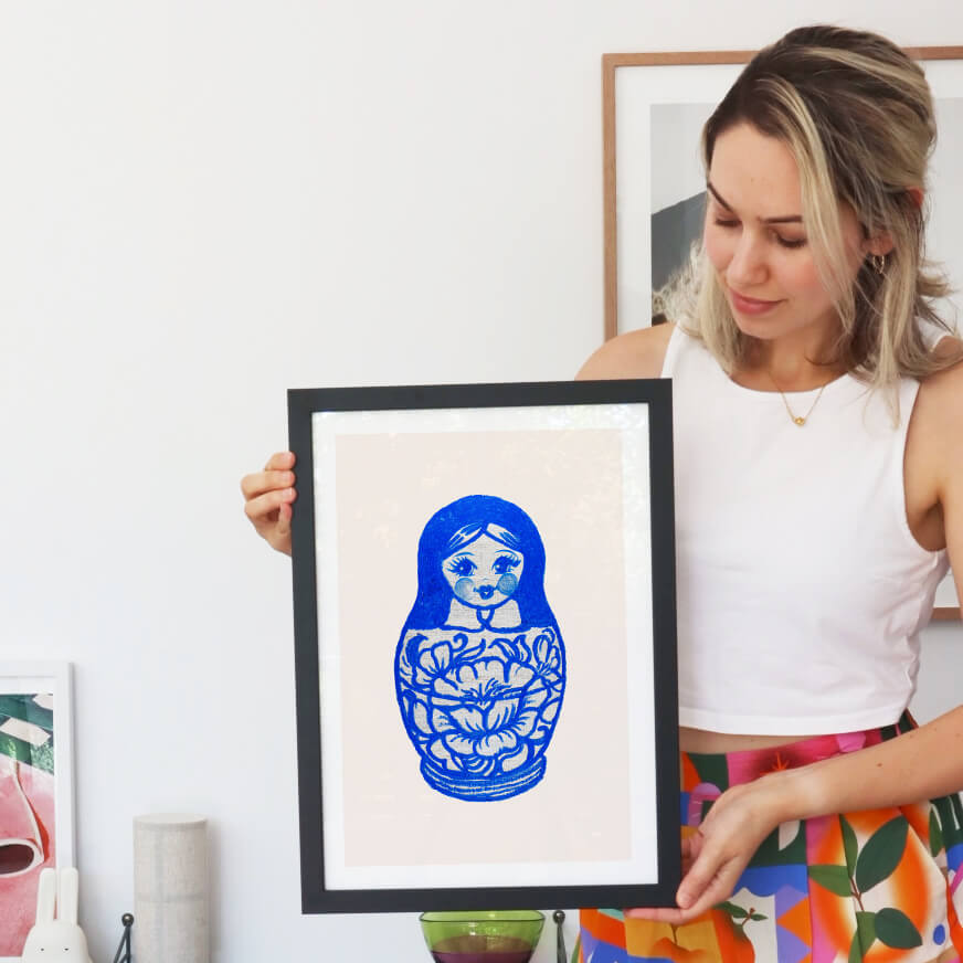 Blue Russian Doll (Matryoshka) Art Print