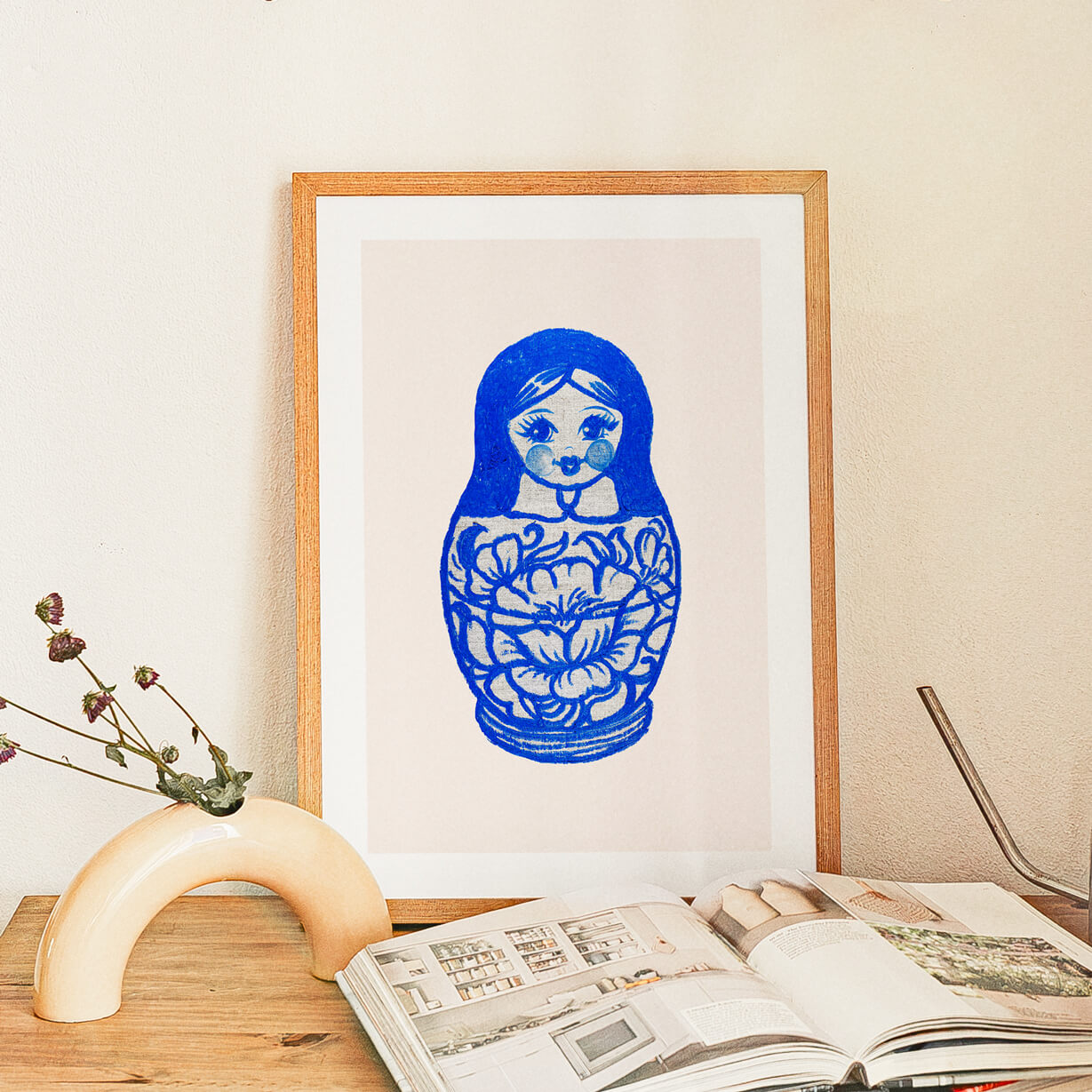 Blue Russian Doll (Matryoshka) Art Print