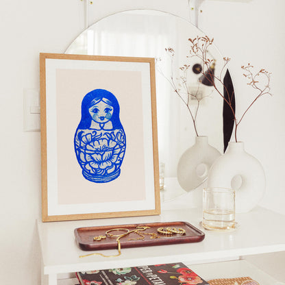 Blue Russian Doll (Matryoshka) Art Print
