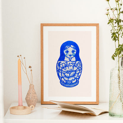Blue Russian Doll (Matryoshka) Art Print