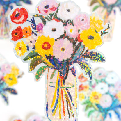 Sunday Morning Flower Bouquet Vinyl Glitter Sticker