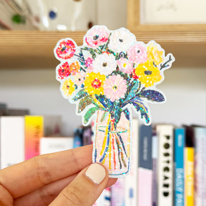 Sunday Morning Flower Bouquet Vinyl Glitter Sticker