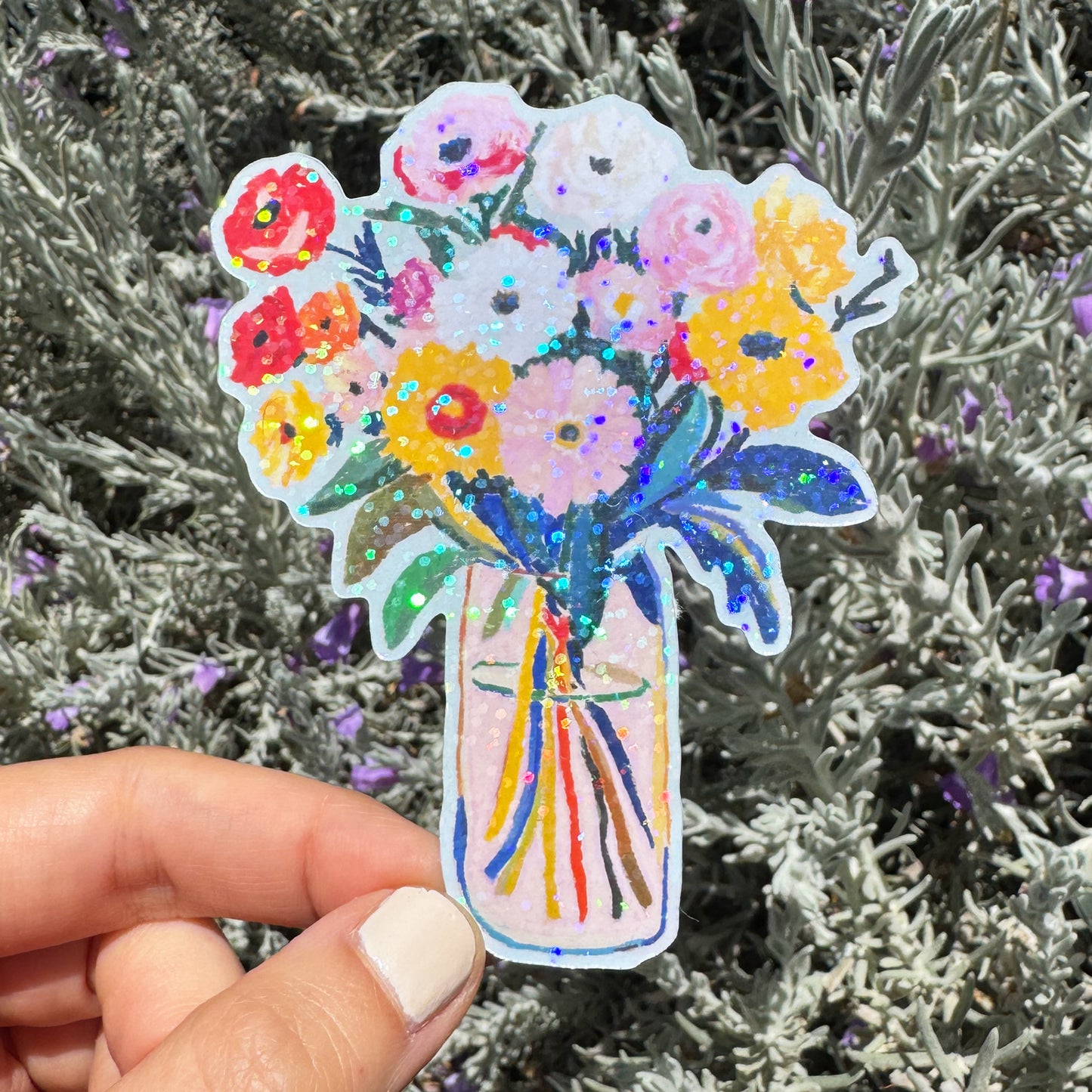 Sunday Morning Flower Bouquet Vinyl Glitter Sticker