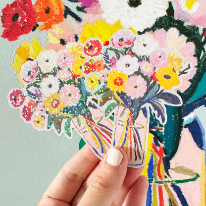 Sunday Morning Flower Bouquet Vinyl Glitter Sticker