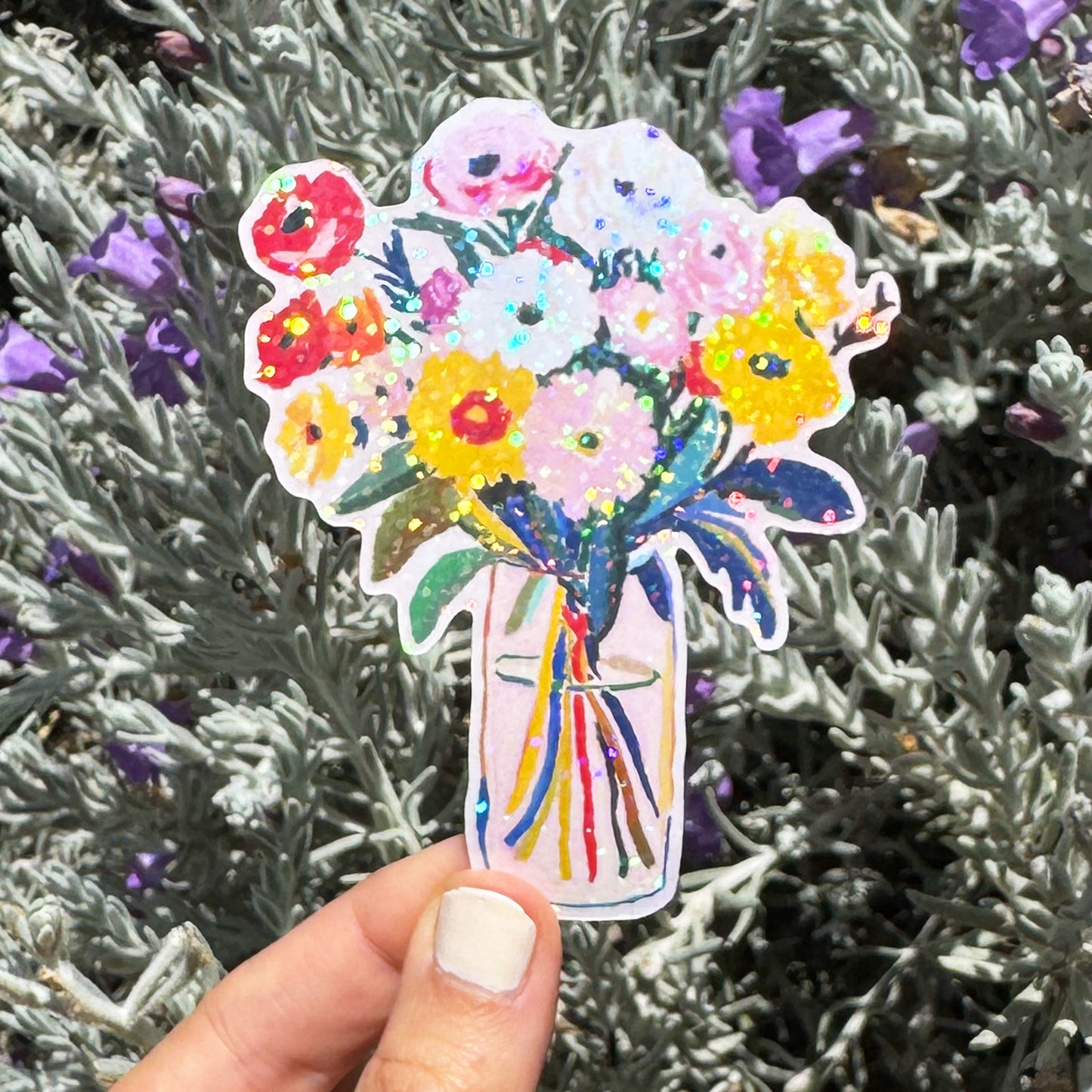 Sunday Morning Flower Bouquet Vinyl Glitter Sticker