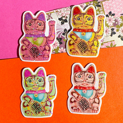 Maneki-Neko Glitter Sticker (Original)