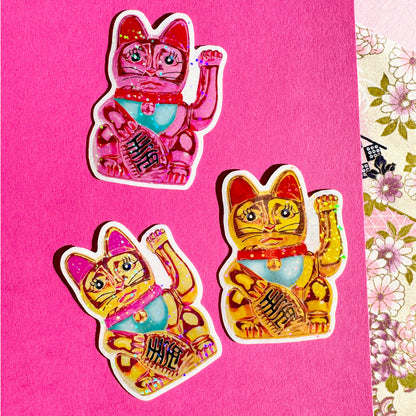 Maneki-Neko Glitter Sticker (Original)