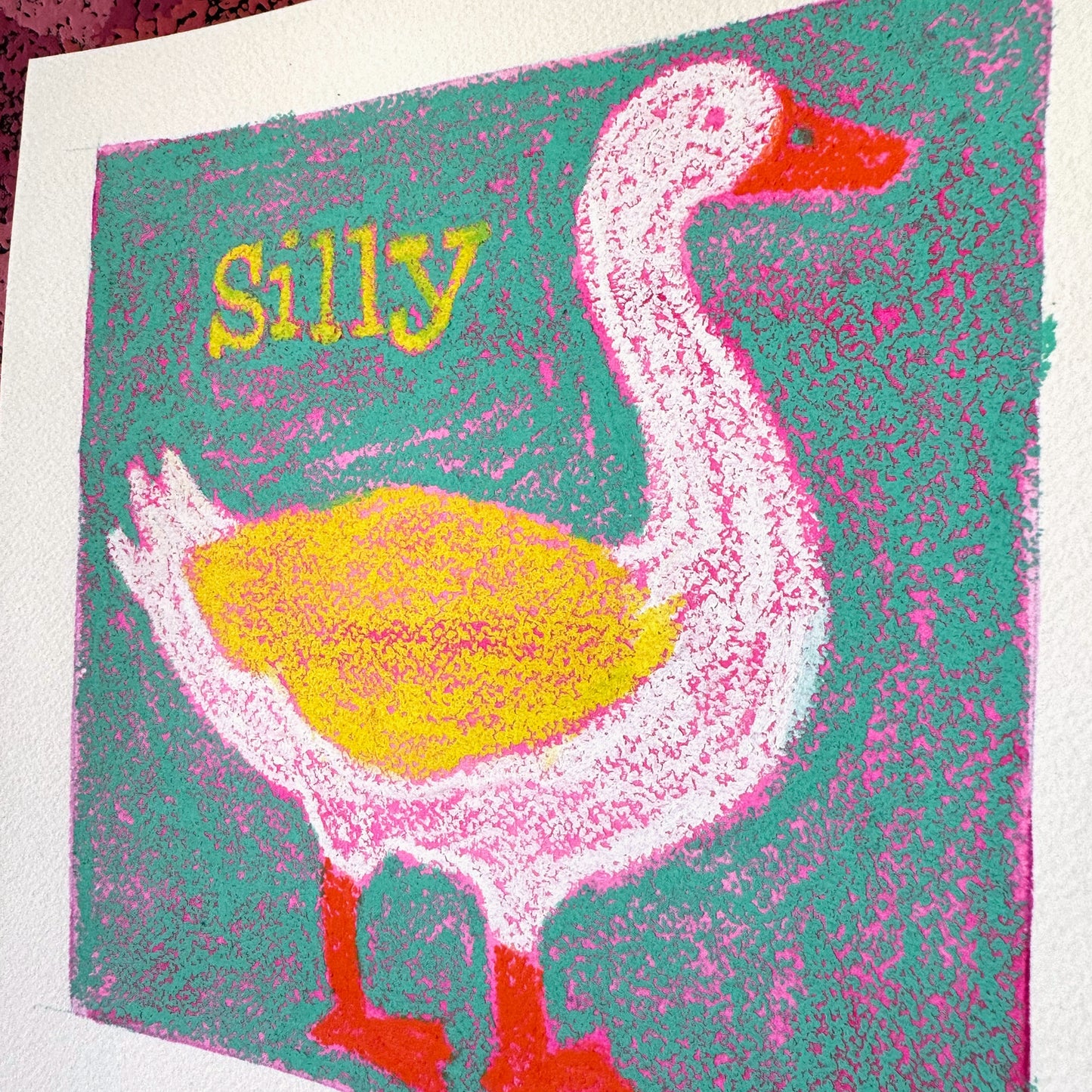 Silly Goose (Blue) Original Oil Pastel Artwork