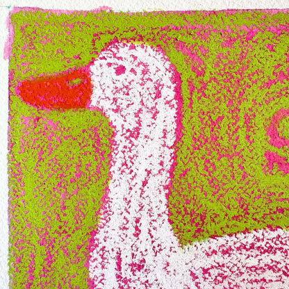 Silly Goose (Green) Original Oil Pastel Artwork