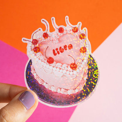 Zodiac Bday Cake Glitter Sticker