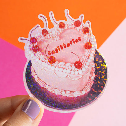 Zodiac Bday Cake Glitter Sticker