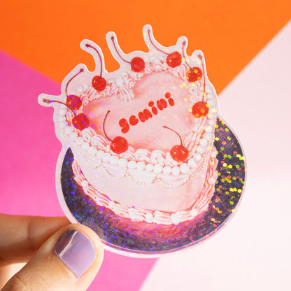 Zodiac Bday Cake Glitter Sticker