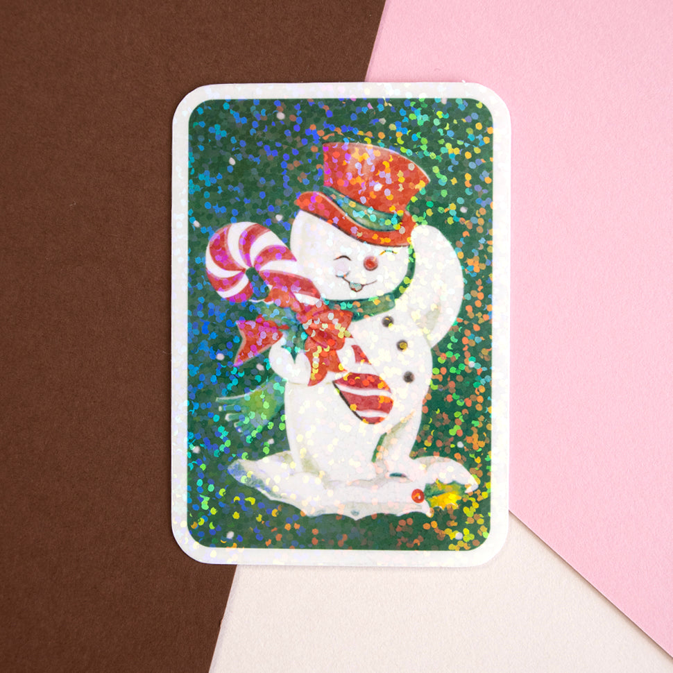 Retro Xmas Snowman Glitter Sticker