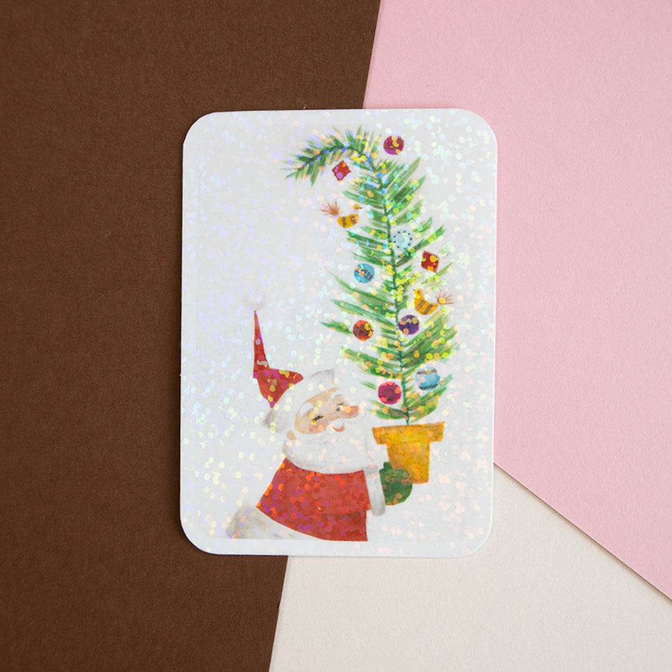 Retro Xmas Santa Glitter Sticker