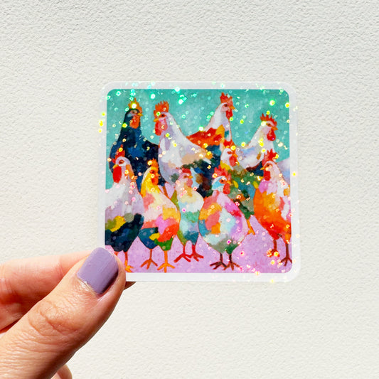Chicken Extravaganza Glitter Vinyl Sticker