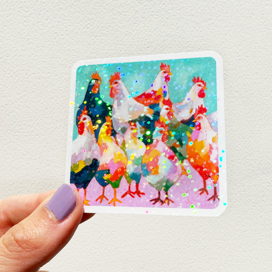 Chicken Extravaganza Glitter Vinyl Sticker