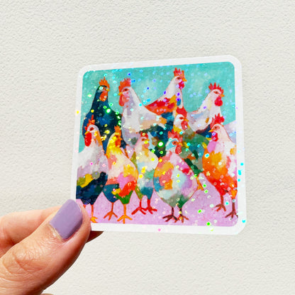 Chicken Extravaganza Glitter Vinyl Sticker