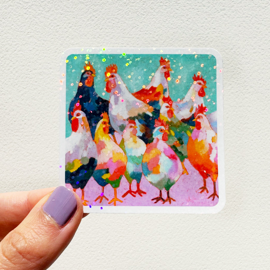 Chicken Extravaganza Glitter Vinyl Sticker