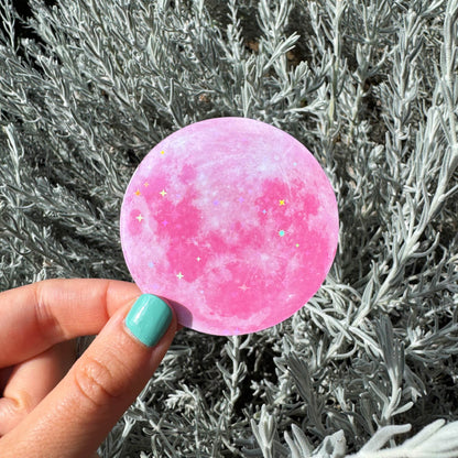 pink moon glitter vinyl sticker