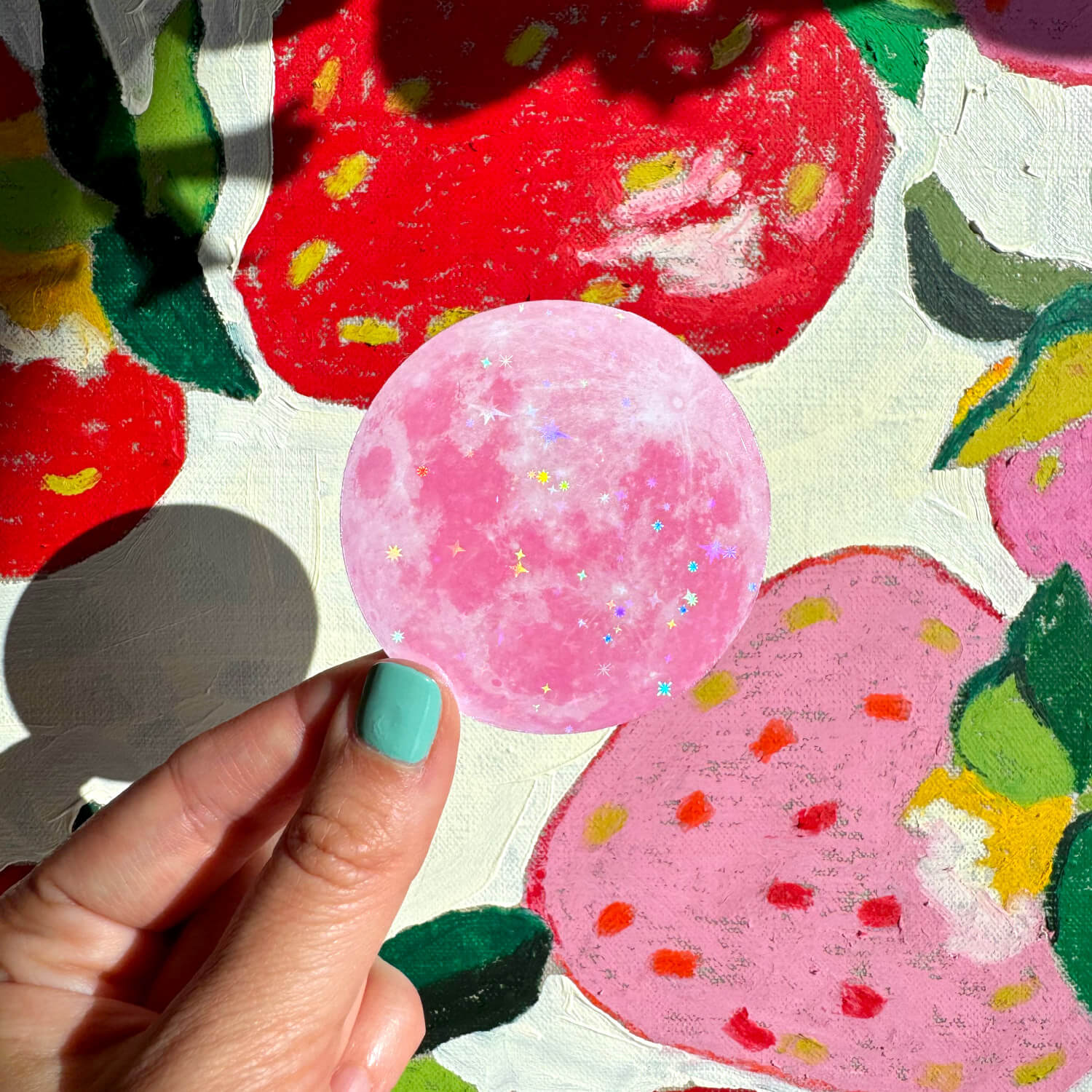 pink moon glitter vinyl sticker