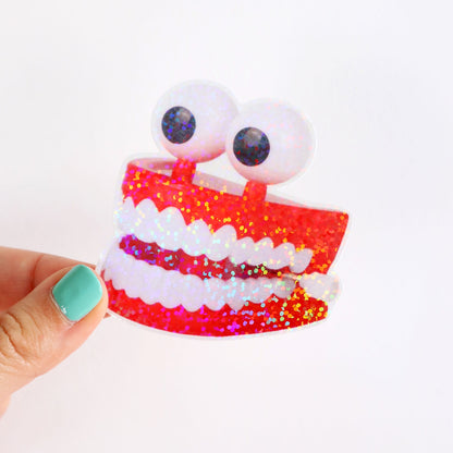 Chattering Teeth Toy Glitter Sticker