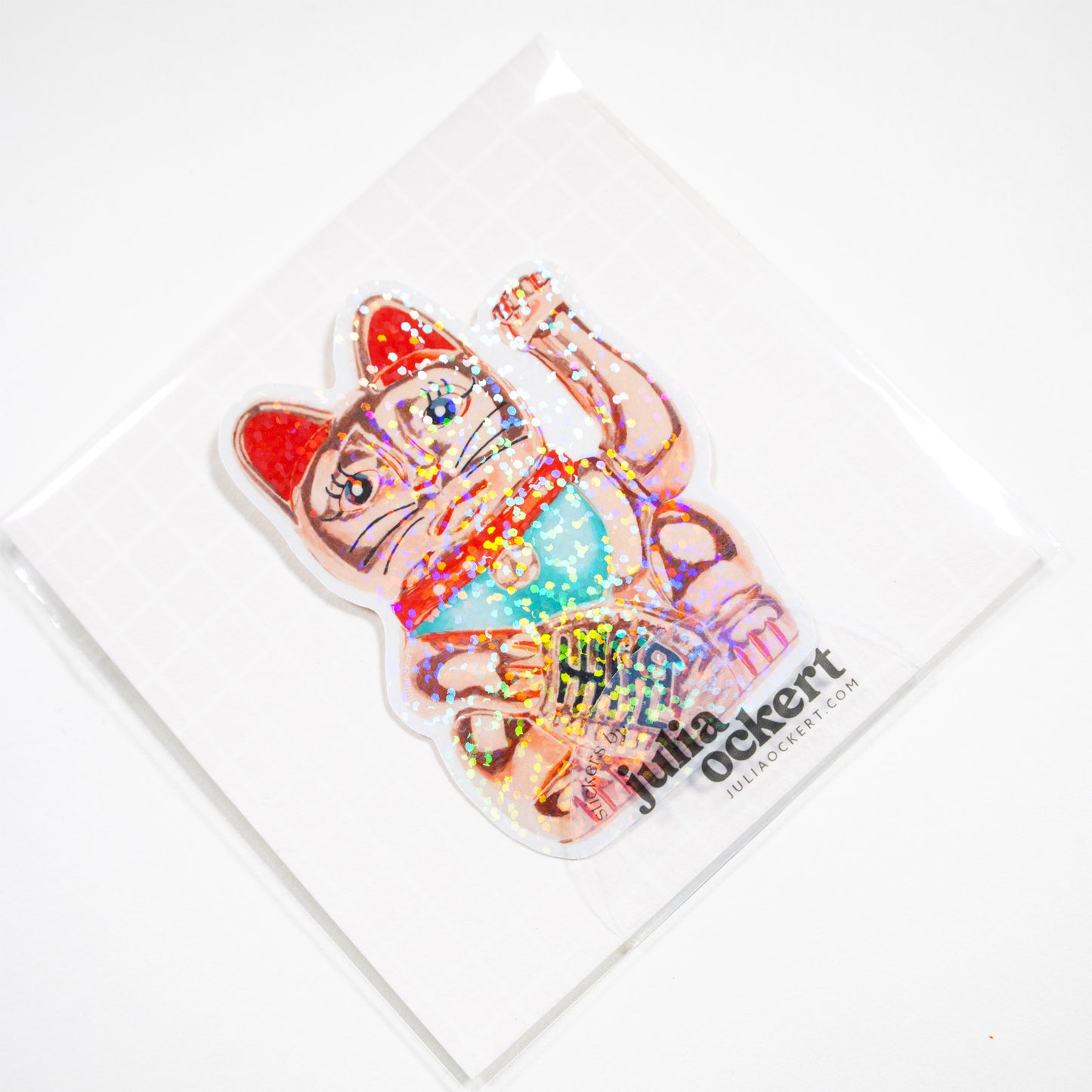 Maneki-Neko Glitter Sticker (Rose Gold)