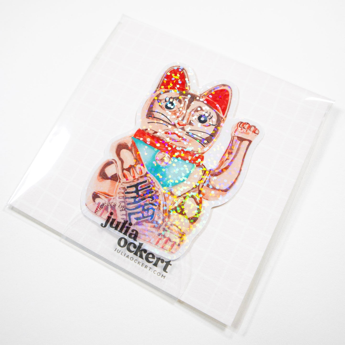 Maneki-Neko Glitter Sticker (Rose Gold)