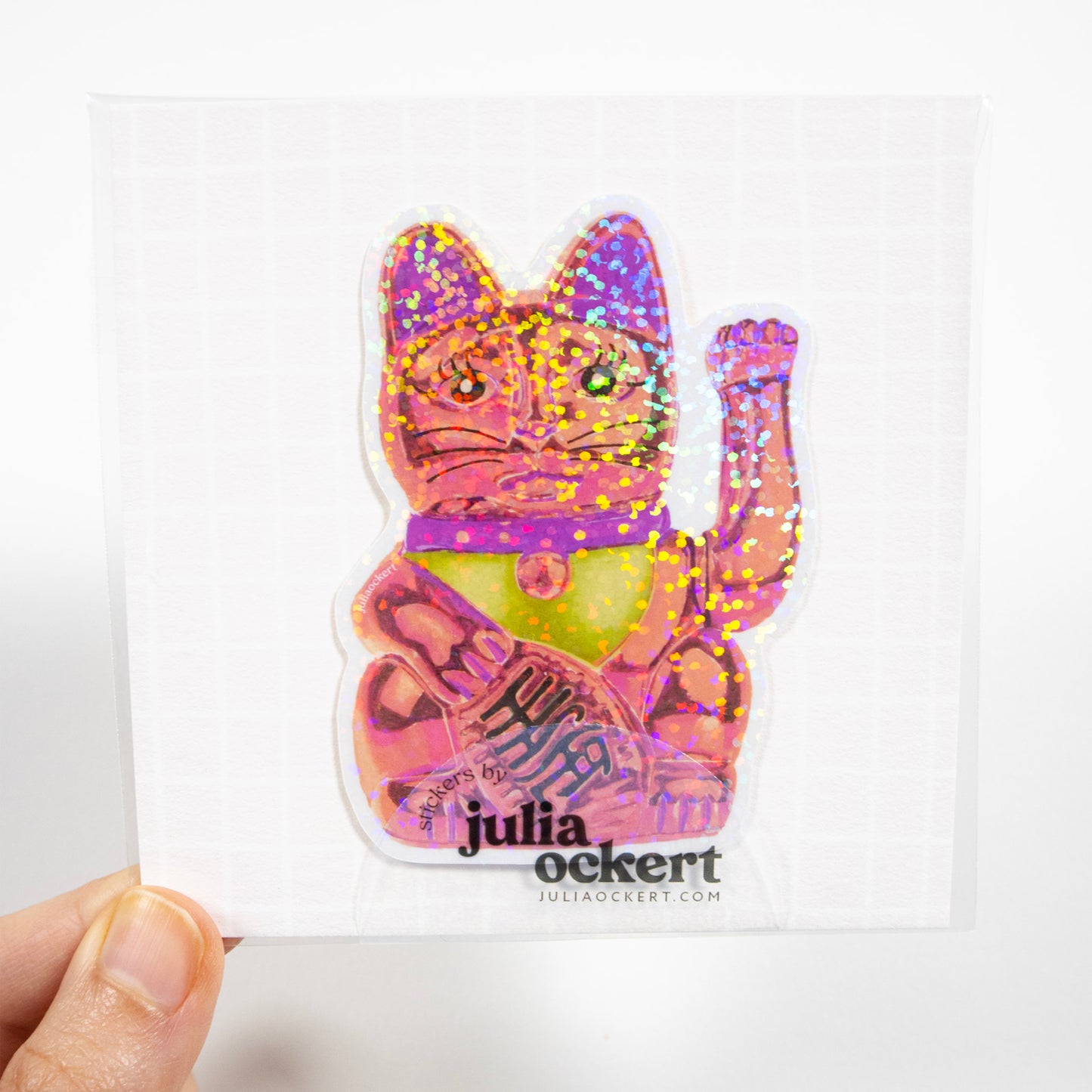 Maneki-Neko Glitter Sticker (Purple)