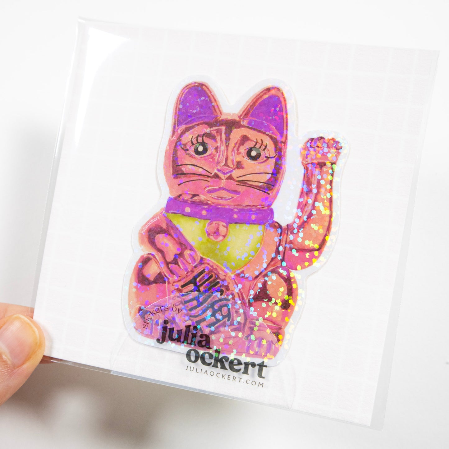 Maneki-Neko Glitter Sticker (Purple)