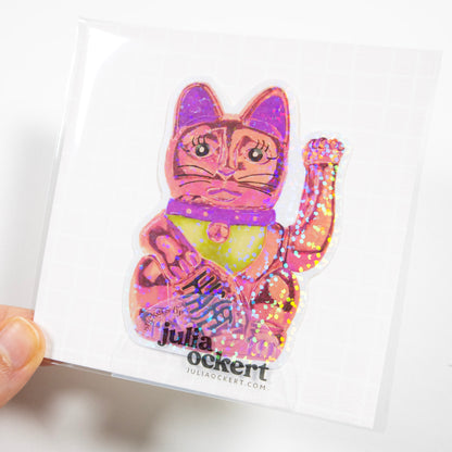 Maneki-Neko Glitter Sticker (Purple)