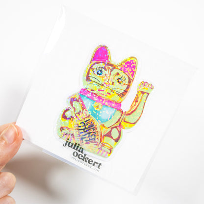 Maneki-Neko Glitter Sticker (Green)