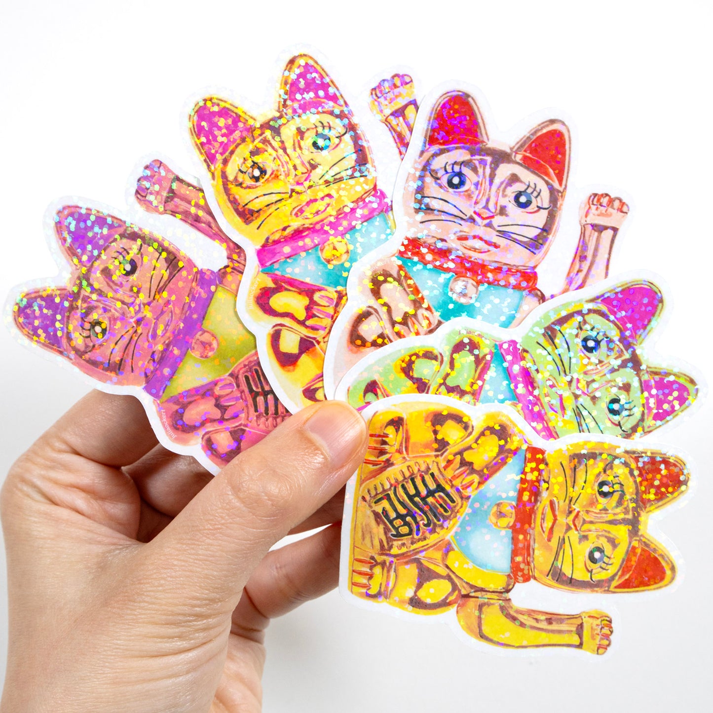 Maneki-Neko Glitter Sticker (Rose Gold)