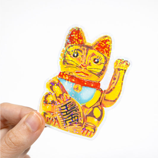 Maneki-Neko Glitter Sticker (Original)