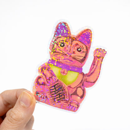 Maneki-Neko Glitter Sticker (Purple)