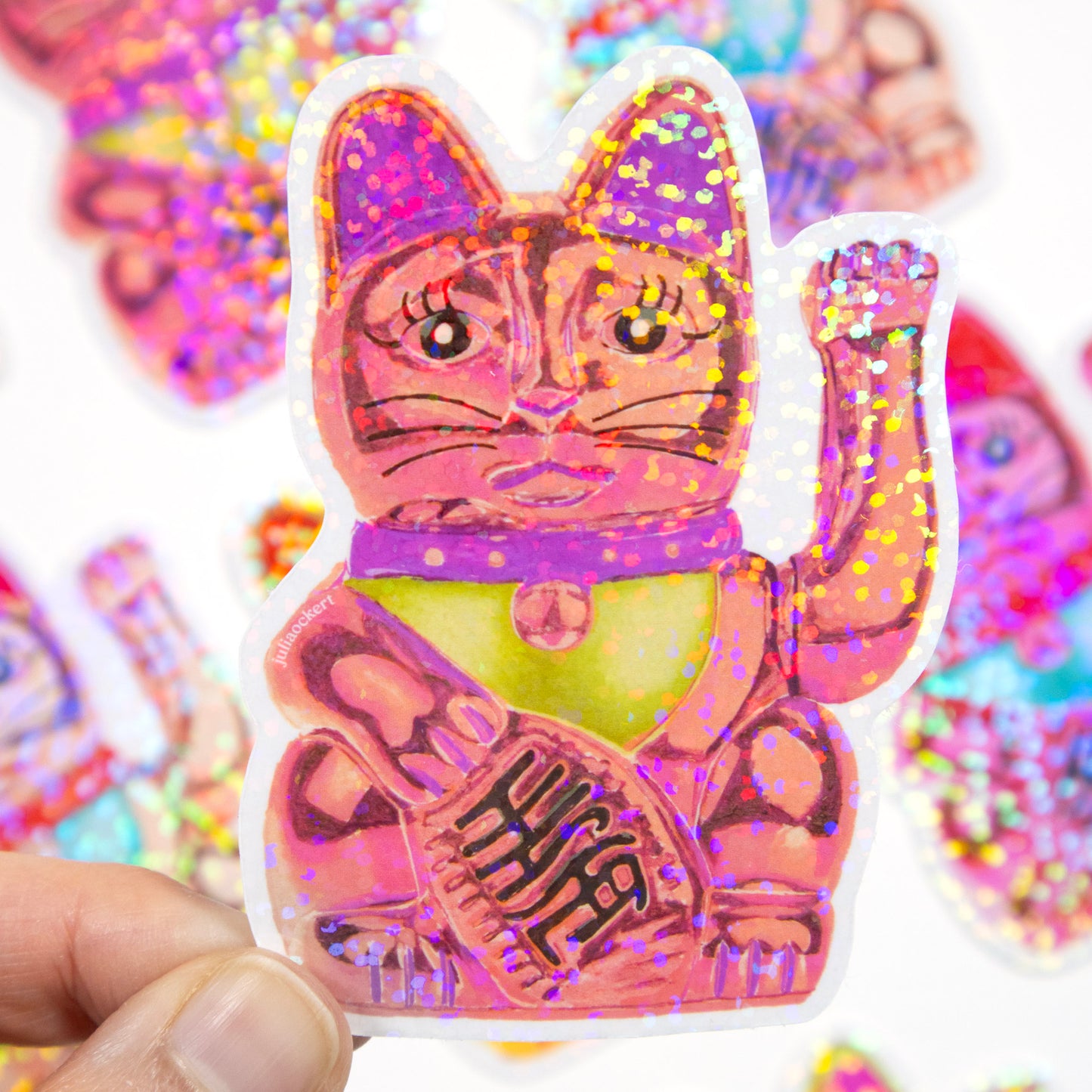 Maneki-Neko Glitter Sticker (Purple)