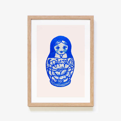 Blue Russian Doll (Matryoshka) Art Print