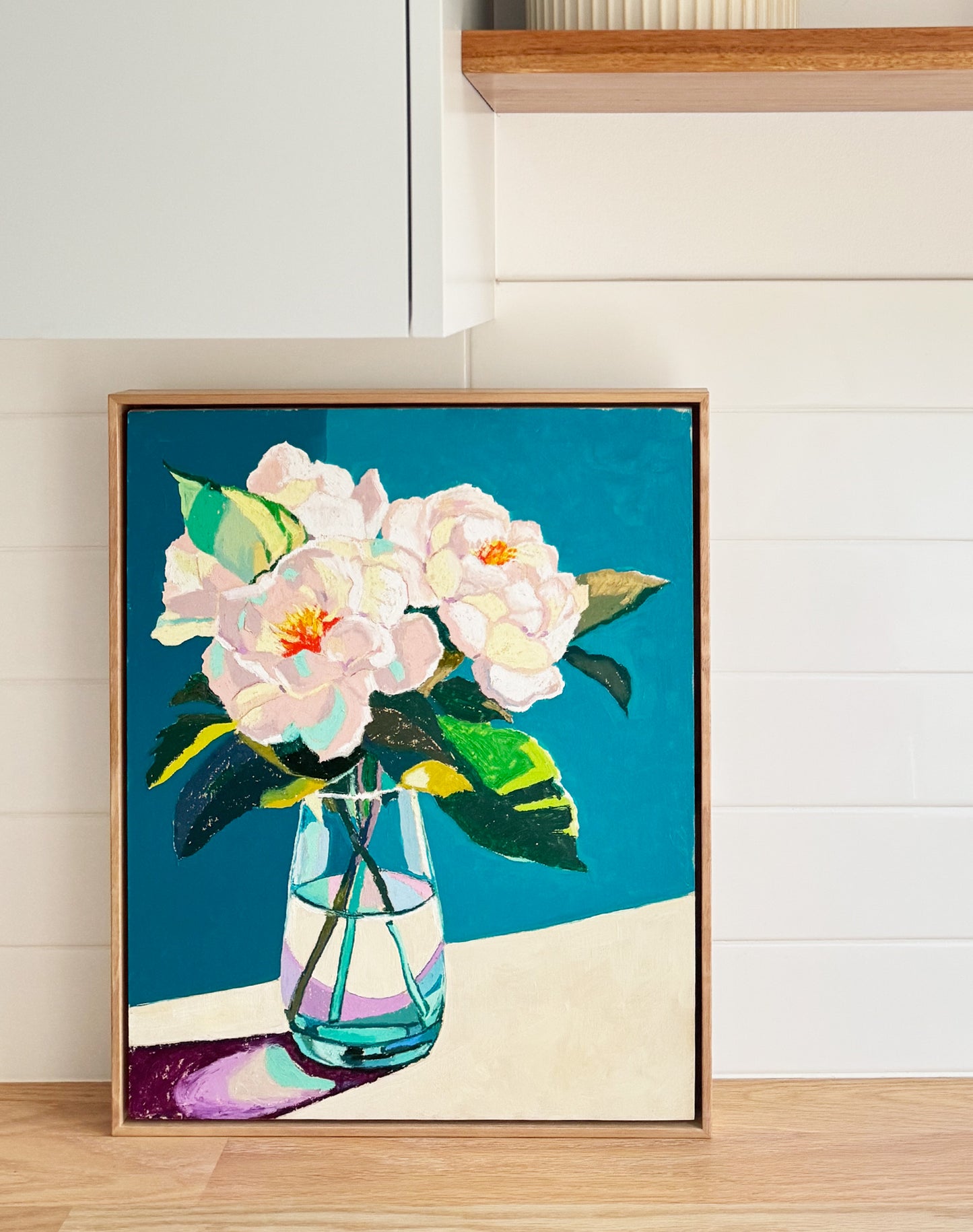 White Peonies Original Oil Pastel Artwork