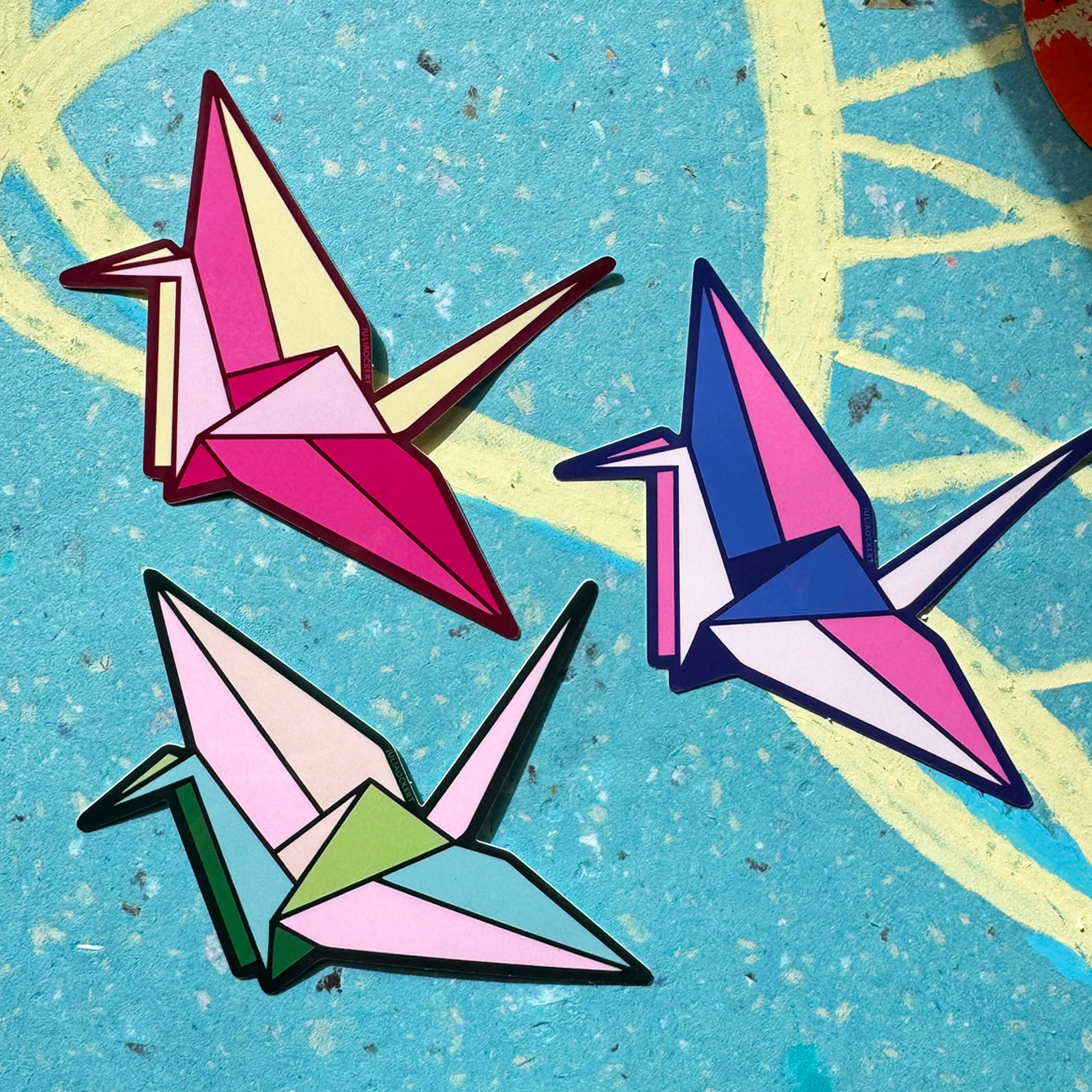 Origami Paper Cranes (3 Colours) Vinyl Stickers