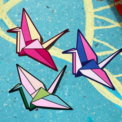 Origami Paper Cranes (3 Colours) Vinyl Stickers