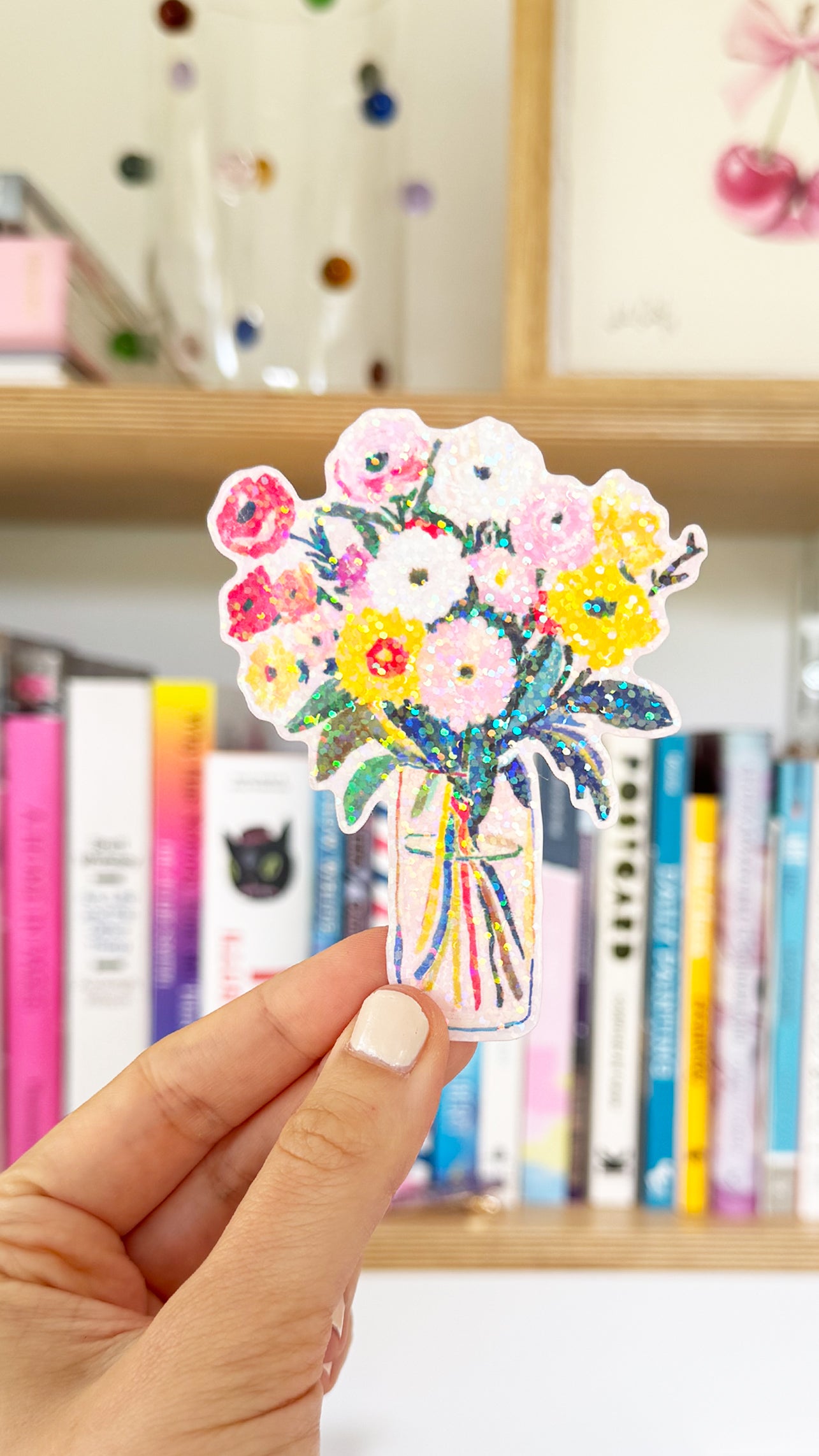 Sunday Morning Flower Bouquet Vinyl Glitter Sticker