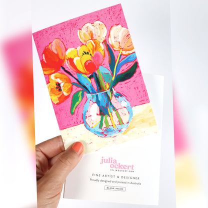 Tulips On Pink Greeting Card