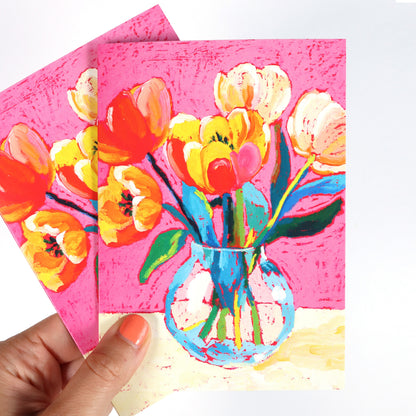 Tulips On Pink Greeting Card