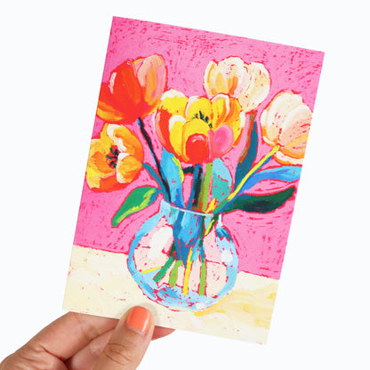 Tulips On Pink Greeting Card